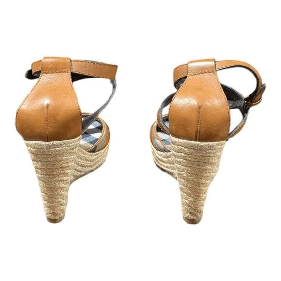 BURBERRY Nova Check Canvas/Leather Espadrille Wedge Sandals Size 40 - Picture 5 of 9